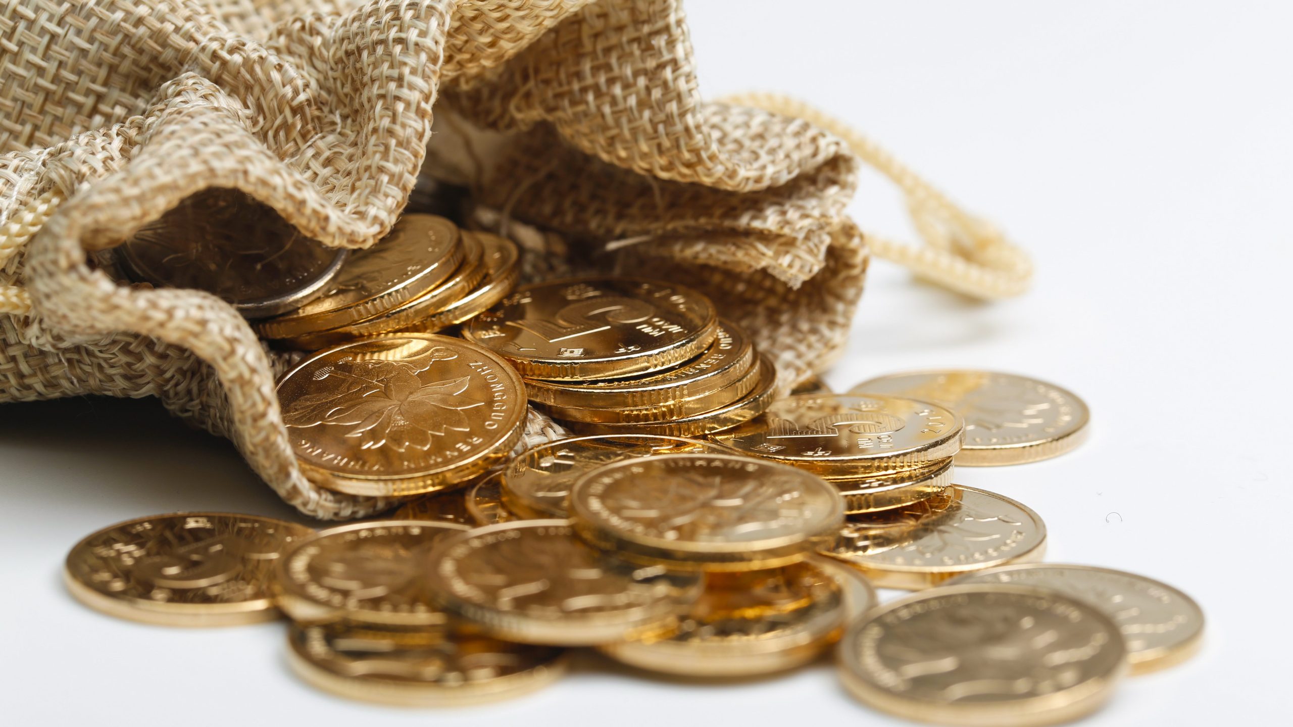 Golden RMB coins In cloth bag